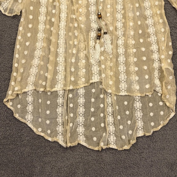 House of Harlow 1960 Shirt Womens Medium Silk Sheer Crochet Tassel Boho Fairy - Picture 5 of 12